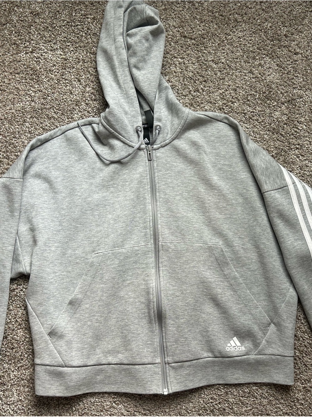 adidas Gray Full-Zip Hoodie with 3-Stripes
